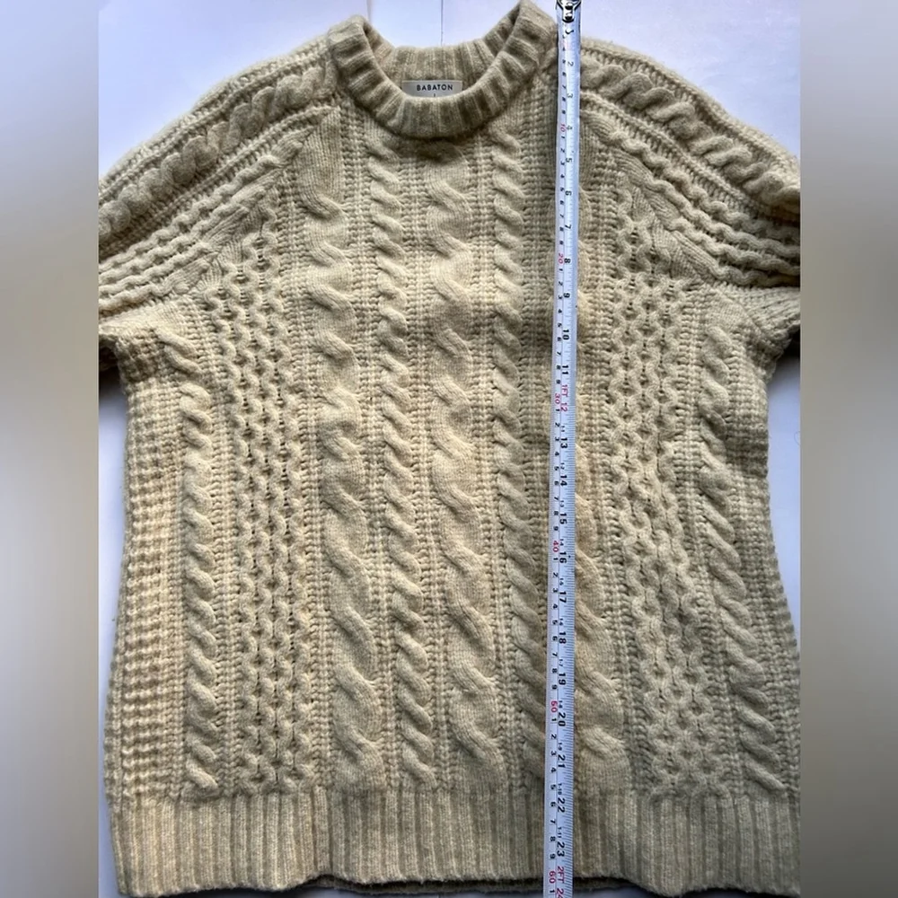 Aritzia Babaton Fisherman Sweater Cable Knit Chunky Oversized Cream XS Small 1